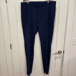 Cole Haan Grand.OS Mens Wool Blend Dress Pants Navy Blue Flat Front 40x35 HCMW27